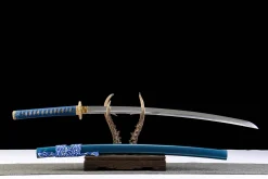 Alternative view of Deep Sea Gold - Handsmitt Katana av Lerherdat Damaskusstål