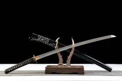 Alternative view of Golden Ink Feather - Handsmitt Katana av Lerherdat Damaskusstål