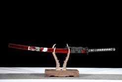 Alternative view of Röd Hjulblomma - Handsmitt Katana av T10 verktygsstål